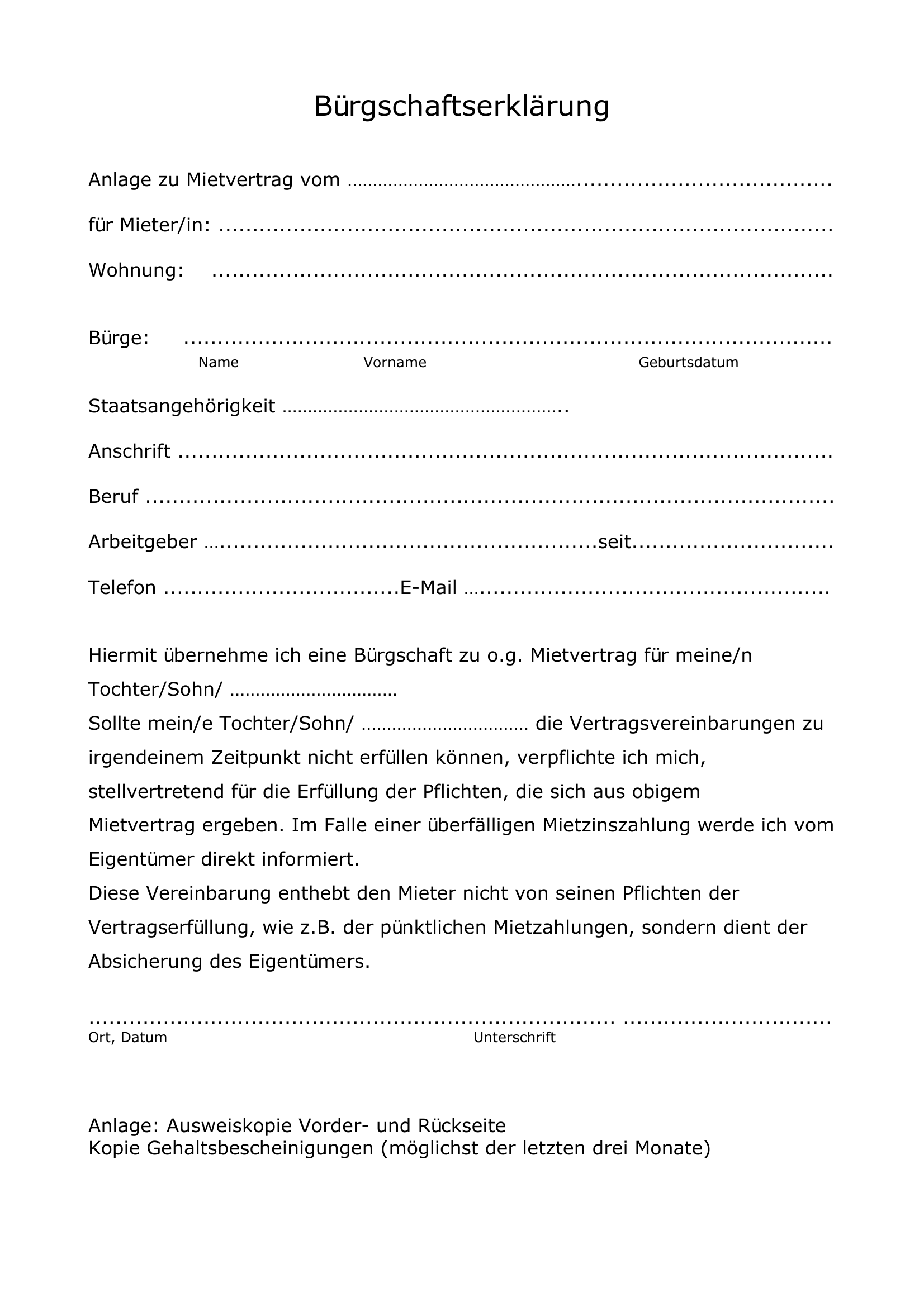 Vorschau von Mietbürgschaft